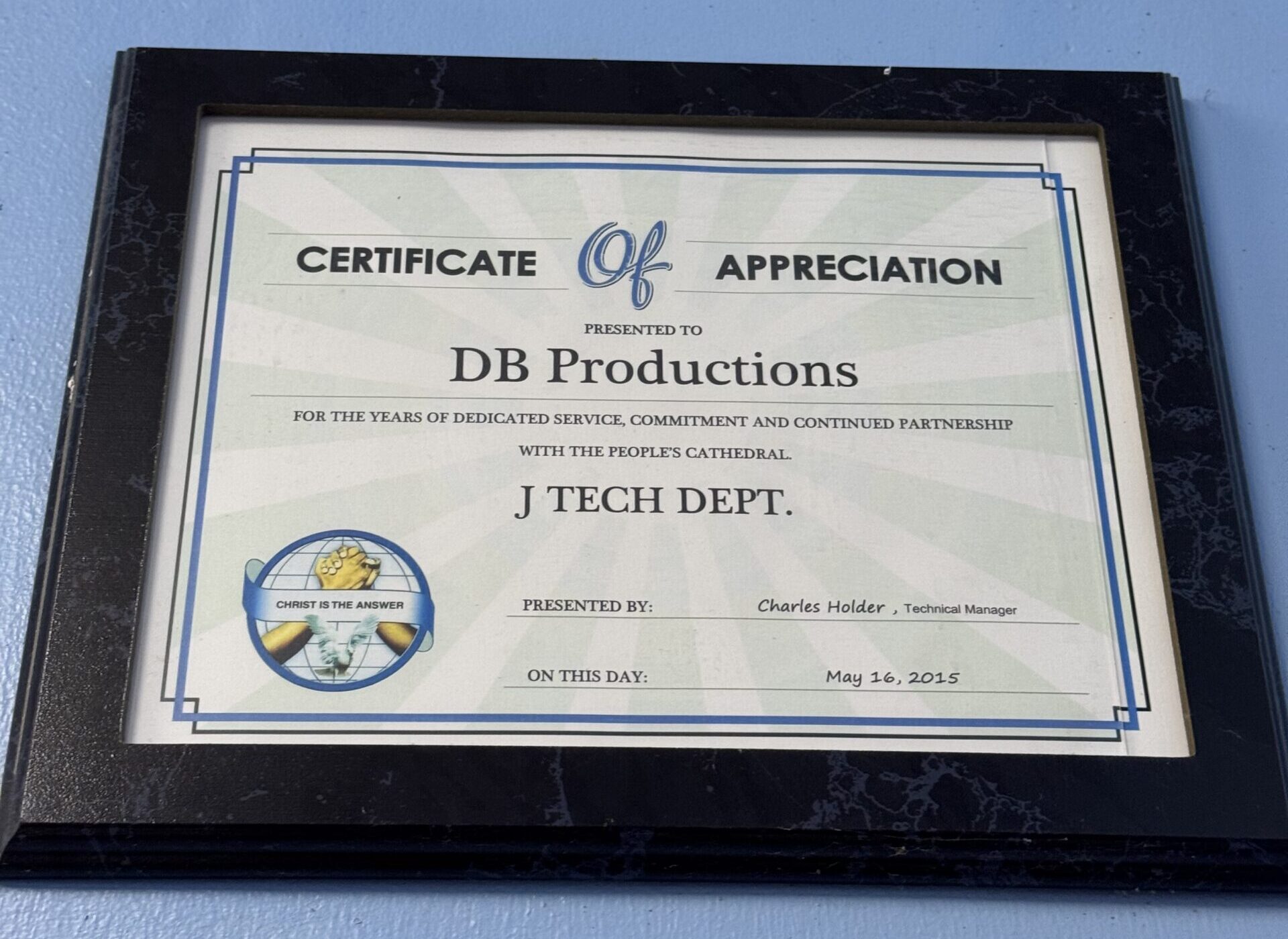 Certificate of Appreciation